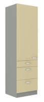 Vysoká potravinová skříň se šuplíky PREMIUM BOX KARMEN krémový lesk / šedá 60 DKS-210 3S 1F 