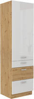 Vysoká potravinová skříň se šuplíky PREMIUM BOX 60 DKS-210 3S 1F ARTISAN bílý lesk / dub artisan 
