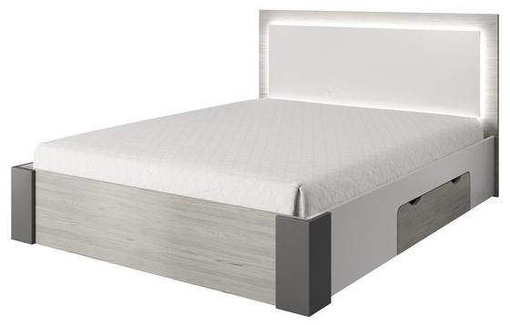 Ložnice HELIOS, postel 160, skříň, 2 noční stolky, v šedé kombinací s bílou  - 2