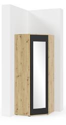 Rohová šatní skříň Emi se zrcadlem, v dubu sonoma, bílé matné, grafit nebo v kombinaci artisan/černá, 70 x 70 x 185 cm - 2/8