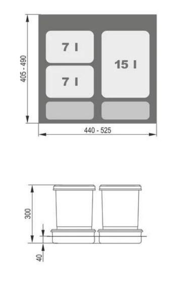 Vestavný odpadkový koš Praktiko 60, 15 l + 2x7 l  - 2