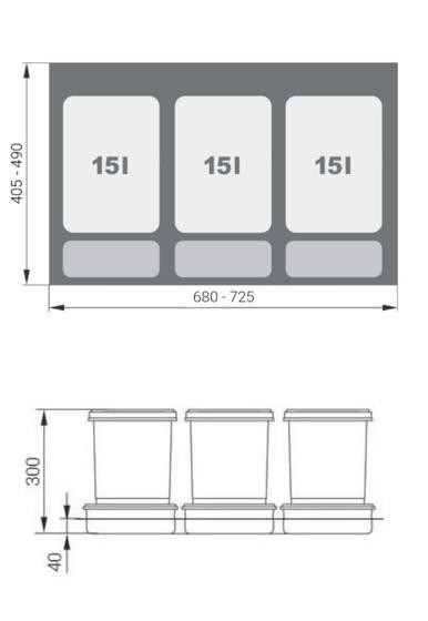Vestavný odpadkový koš Praktiko 80, 3 x 15 l  - 2