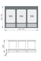 Vestavný odpadkový koš Praktiko 80, 3 x 15 l - 2/3