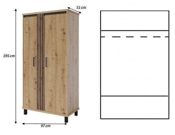 Šatní skříň ND-1 Nadia dub artisan / černý mat, 97 cm  - 2